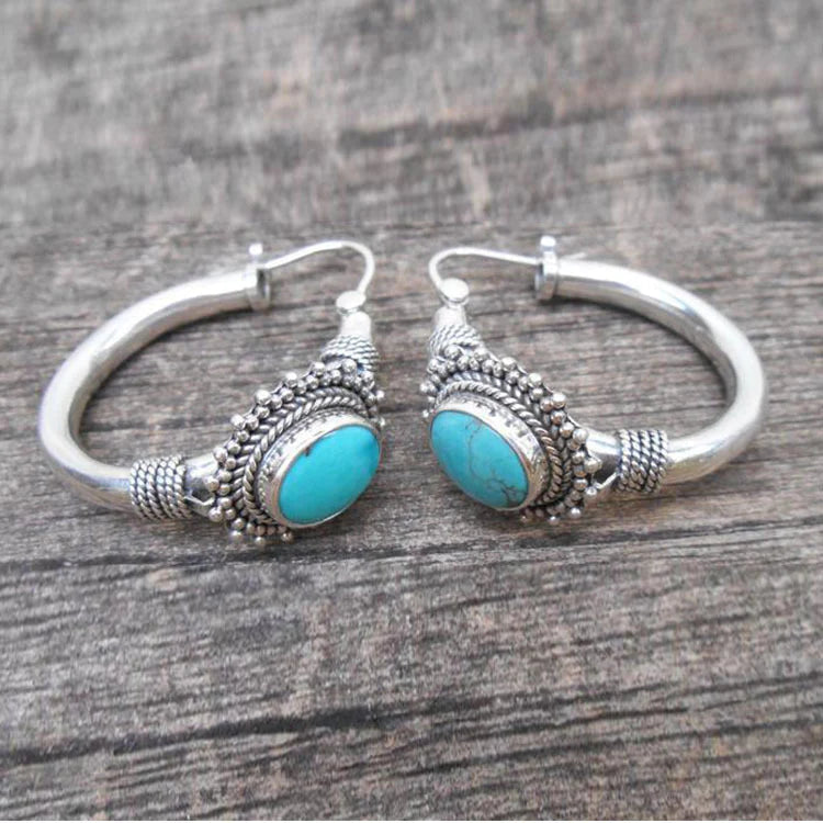 Boucles d'oreilles vintage en argent avec pierre turquoise