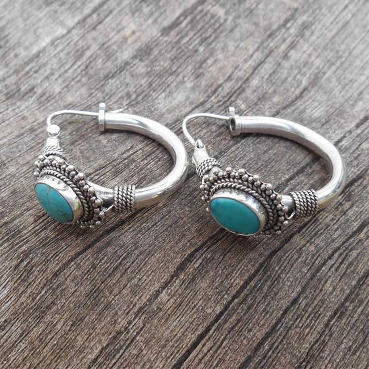 Boucles d'oreilles vintage en argent avec pierre turquoise