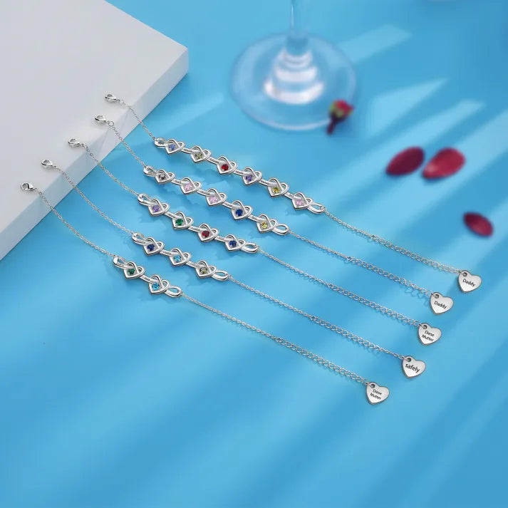 Bracelet 2 Prénoms Personnalisés avec 2 Pierres de Naissance Bracelet Personalisable pour Femme