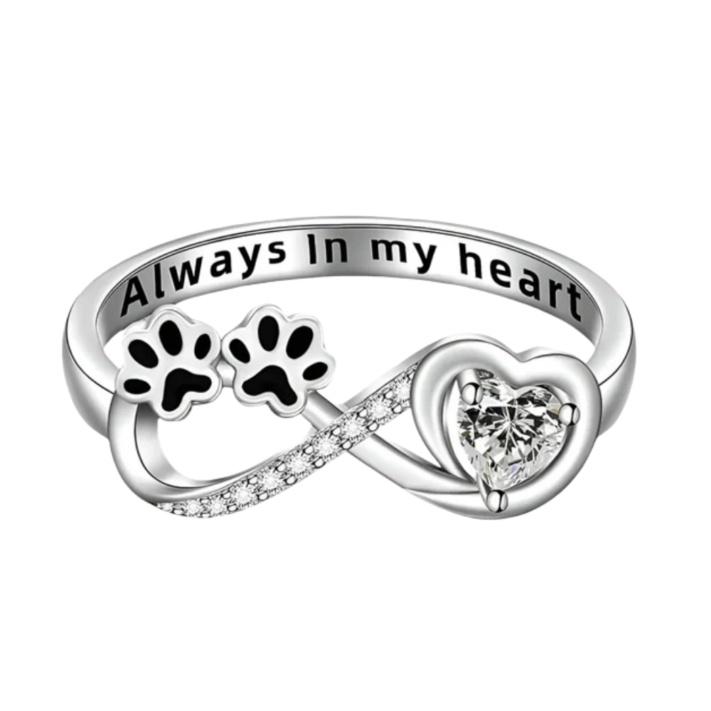 ARINA – Bague avec cœur et symbole infini et zircons scintillants