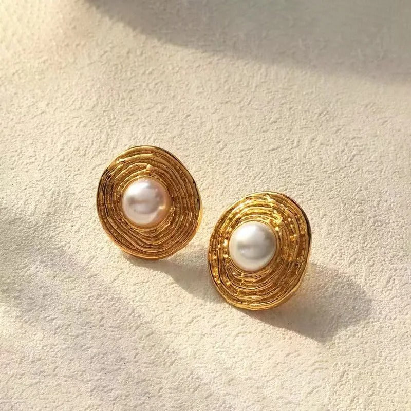 Boucles d'oreilles vintage effet perle baroque d'eau douce et plaqué or 18K
