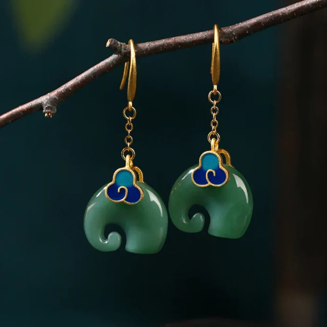 Boucles d'oreilles éléphant vert vintage