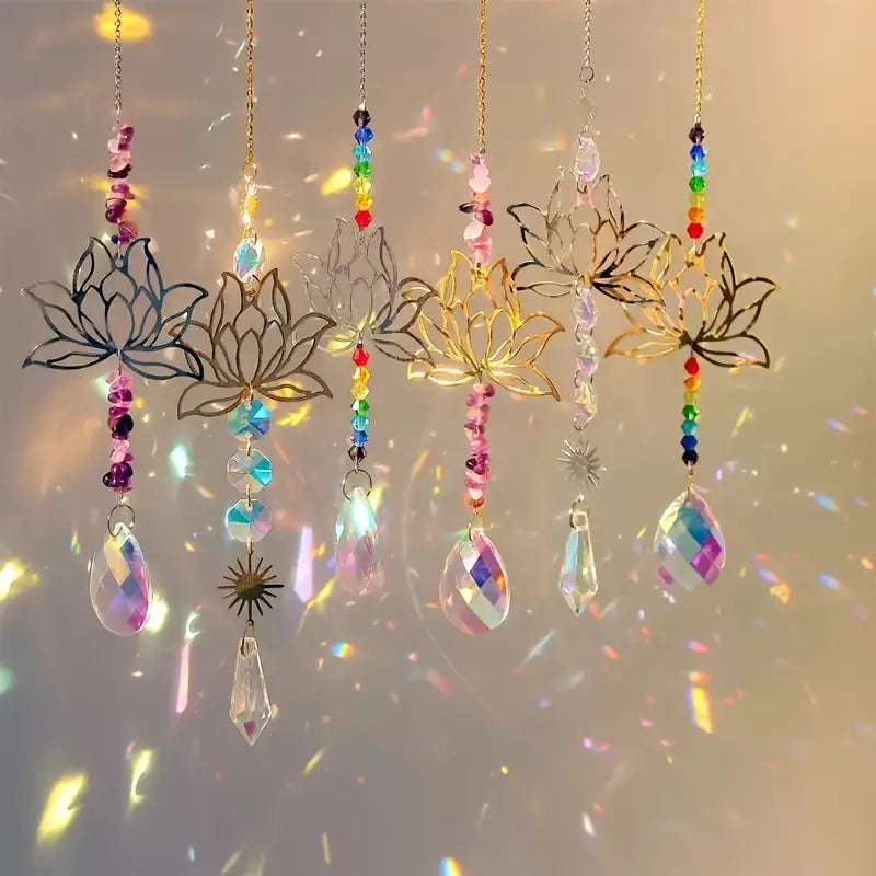 Lotus Arc-en-Ciel – Ensemble de Capteurs de Lumière en Cristal