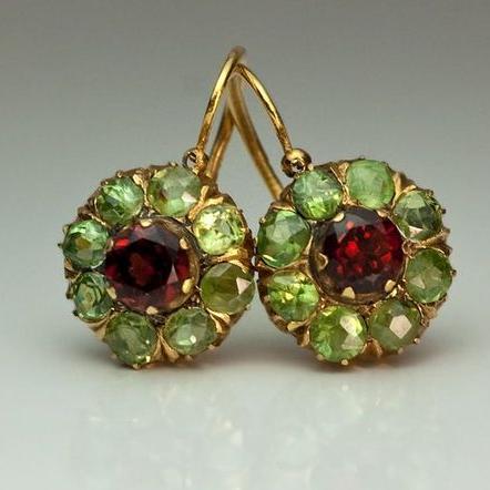Boucles d'Oreilles Vintage Vert & Rouge en Cristal