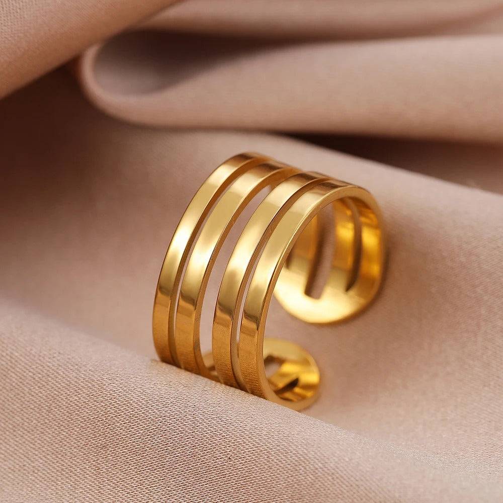 Bague Ajustable Géométrique Simple - Finition Or