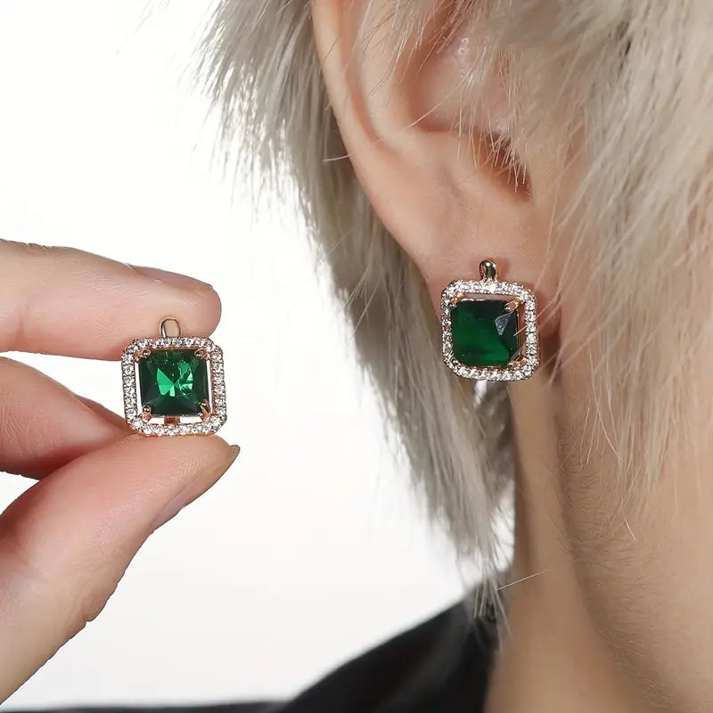 Boucles d'oreilles en zirconia carré vert doré