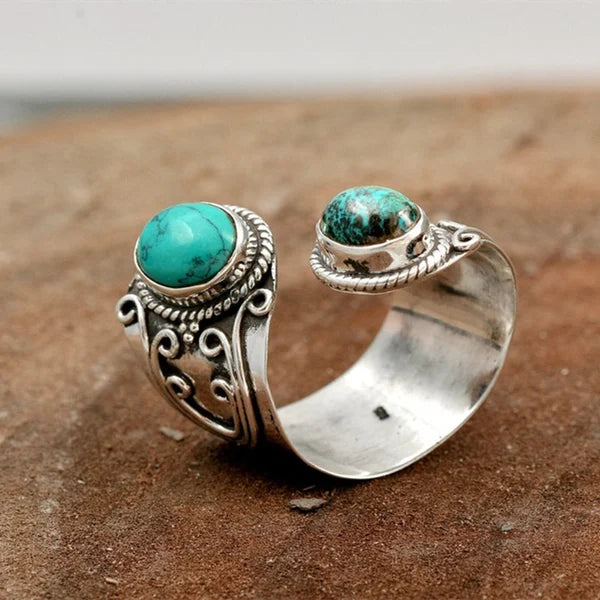 Bague réglable à double turquoise