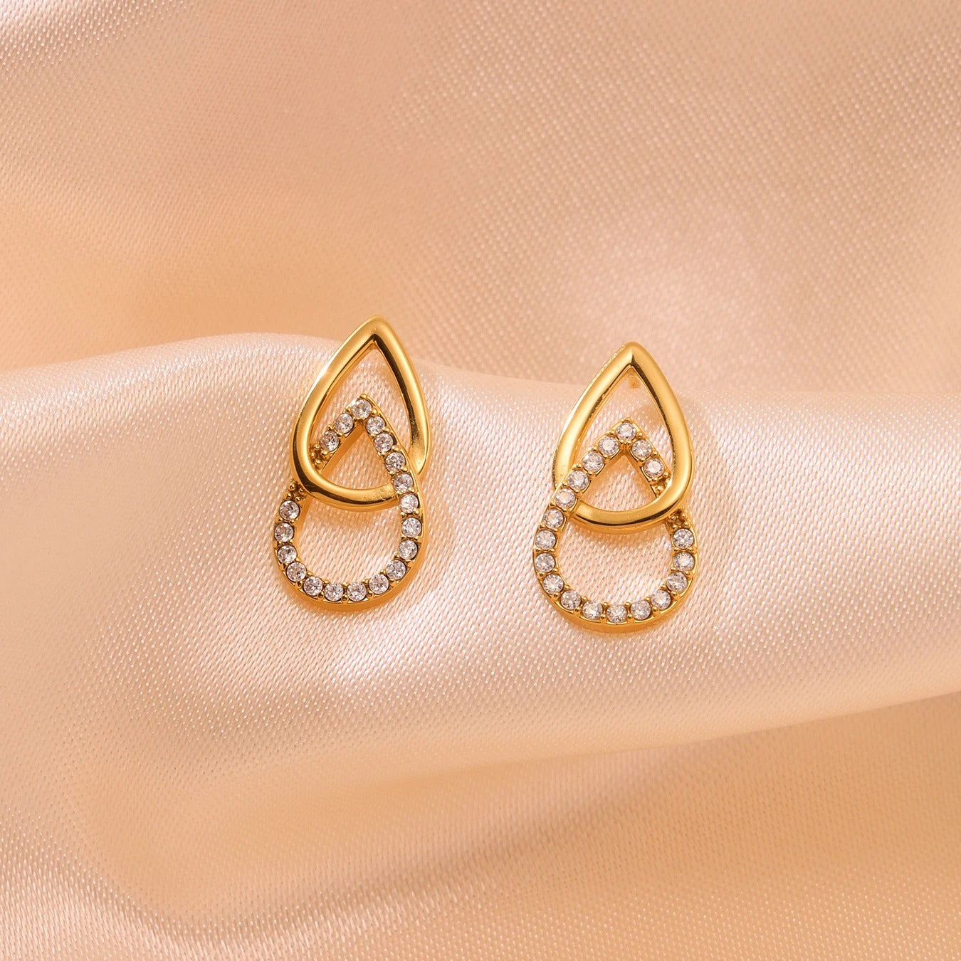 Boucles Goutte Double - Finition Or et Zircon