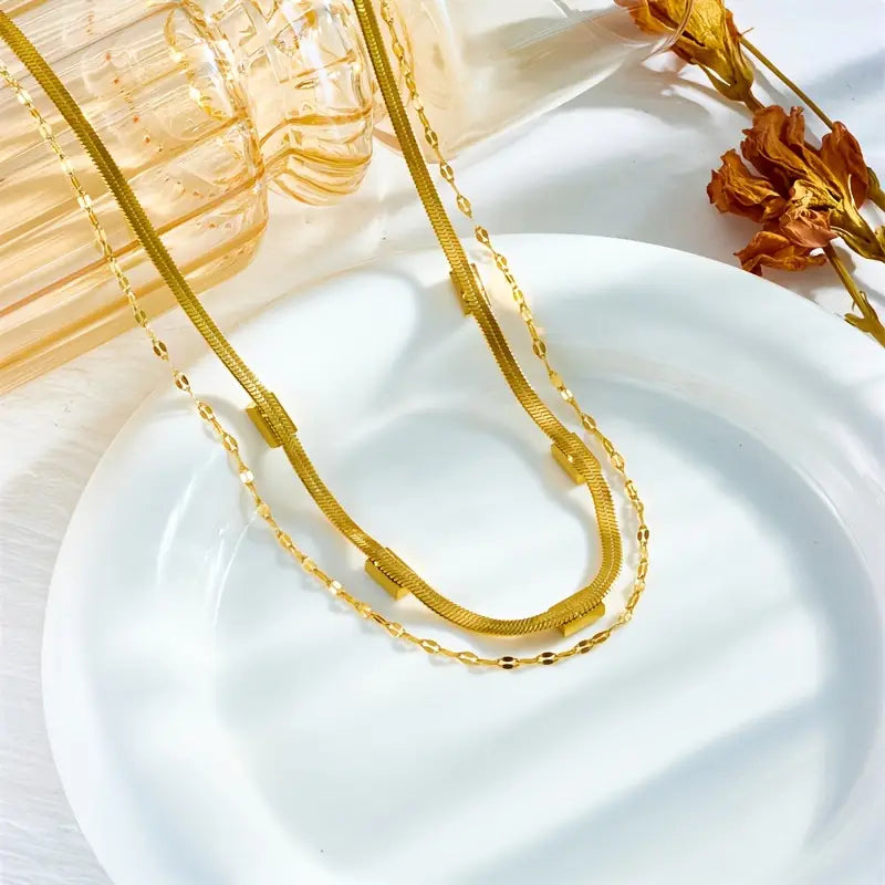 Collier Rétro Double Couche Sorella Gem Finition Or