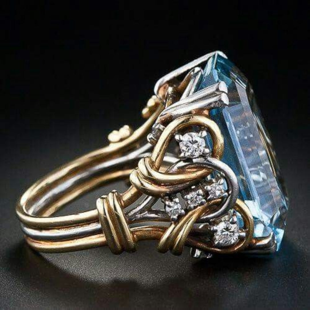 Bague Vintage Goldring en couches avec zircon bleu