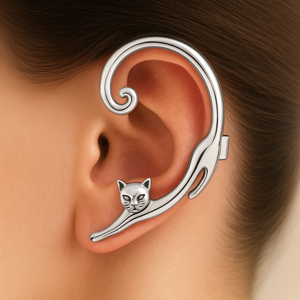 Boucles d'oreilles plaquées argent pour femmes Chat courbé - Greta
