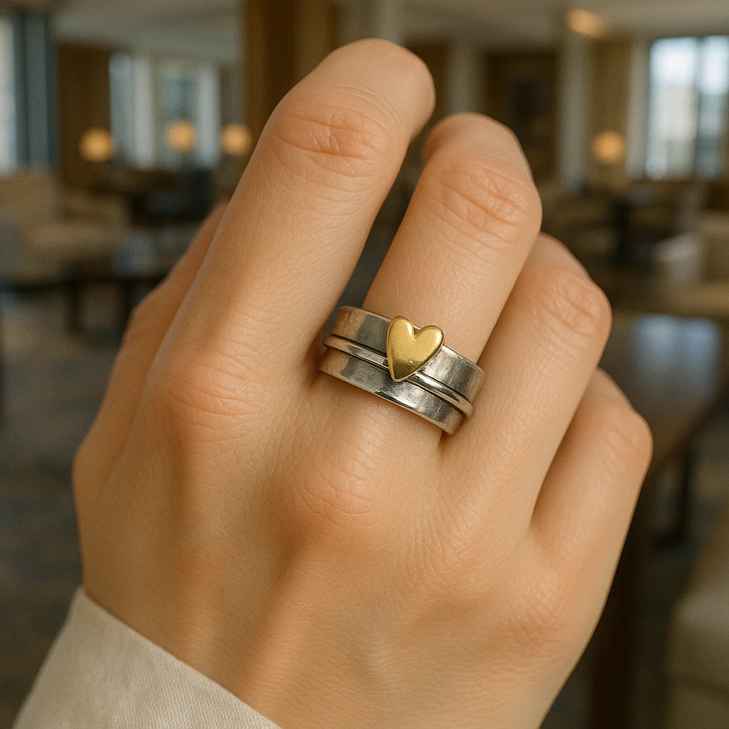 Mely – Bague Argentée avec Cœur Dorée