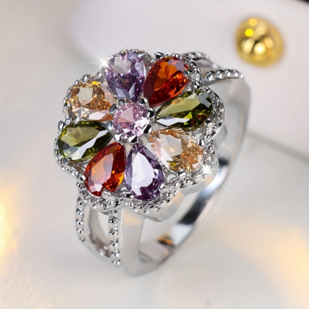 Bague marguerite avec pierres colorées