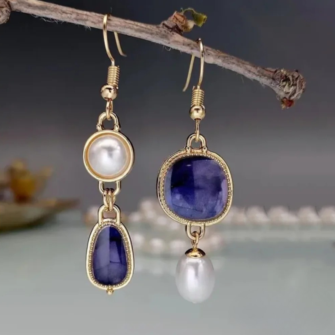 Boucles d'Oreilles Vintage en Pierre Bleue