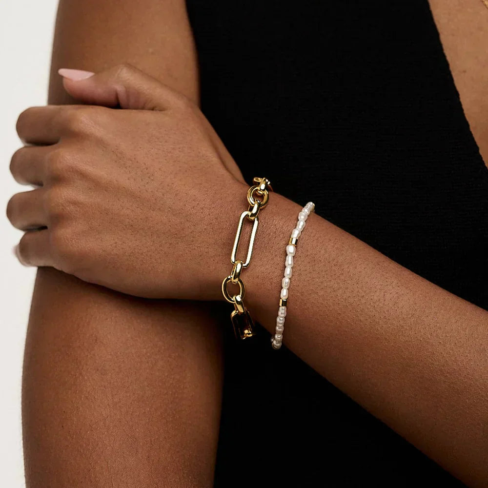 Bracelet Link T-Bar | Or blanc