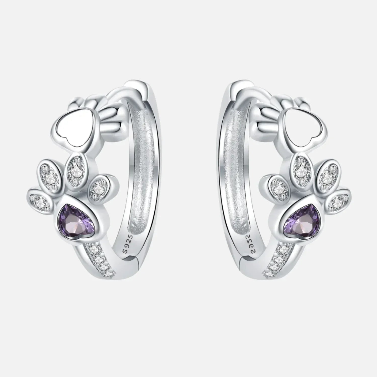Boucles d'oreilles Paw Huggie en argent 925 - avec zircon et bijou en forme de cœur - Aigle