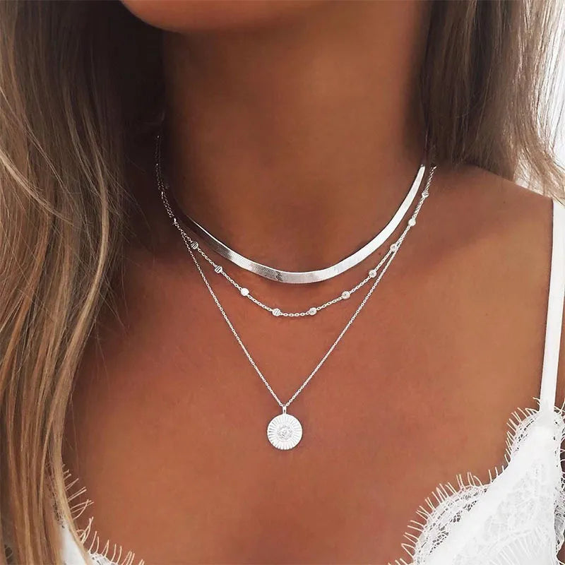 Collier Argenté Tendance Trois Couches