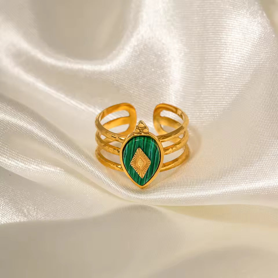 Bague Œil Pierre Verte plaquée or 18K avec zircon
