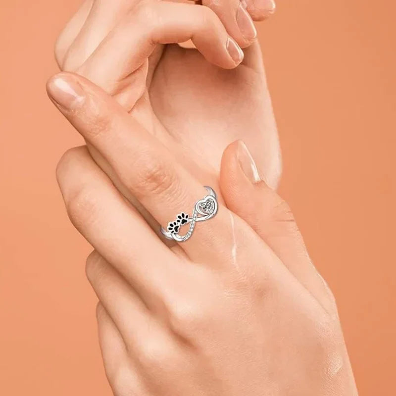 ARINA – Bague avec cœur et symbole infini et zircons scintillants