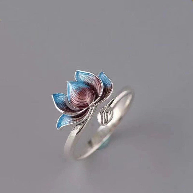 Bague Lotus colorée réglable