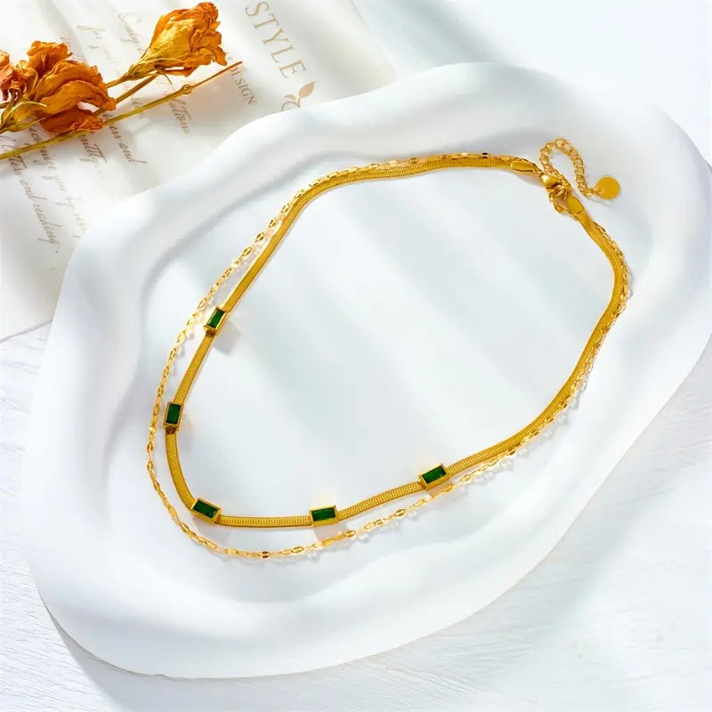 Collier Rétro Double Couche Sorella Gem Finition Or