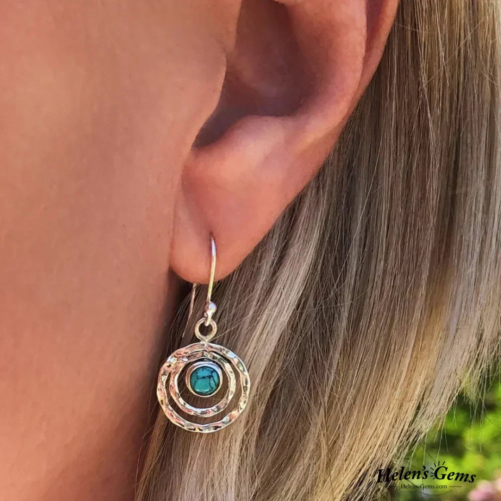 Boucles d'Oreilles Boho Saturnus avec Pierre Turquoise