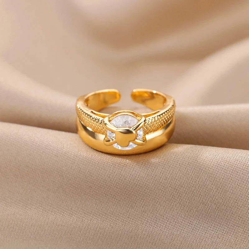 Bague Ajustable Cœur plaquée or 18K