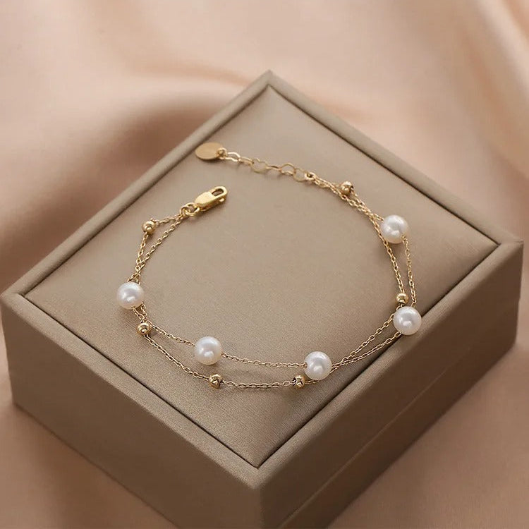 Bracelet effet Perles Vintage plaqué or 18K