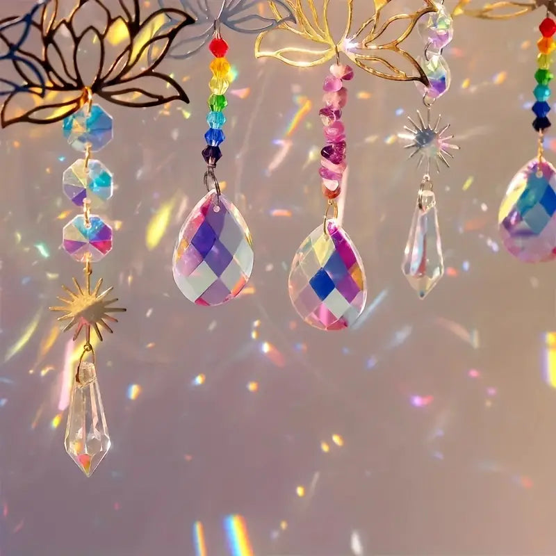 Lotus Arc-en-Ciel – Ensemble de Capteurs de Lumière en Cristal