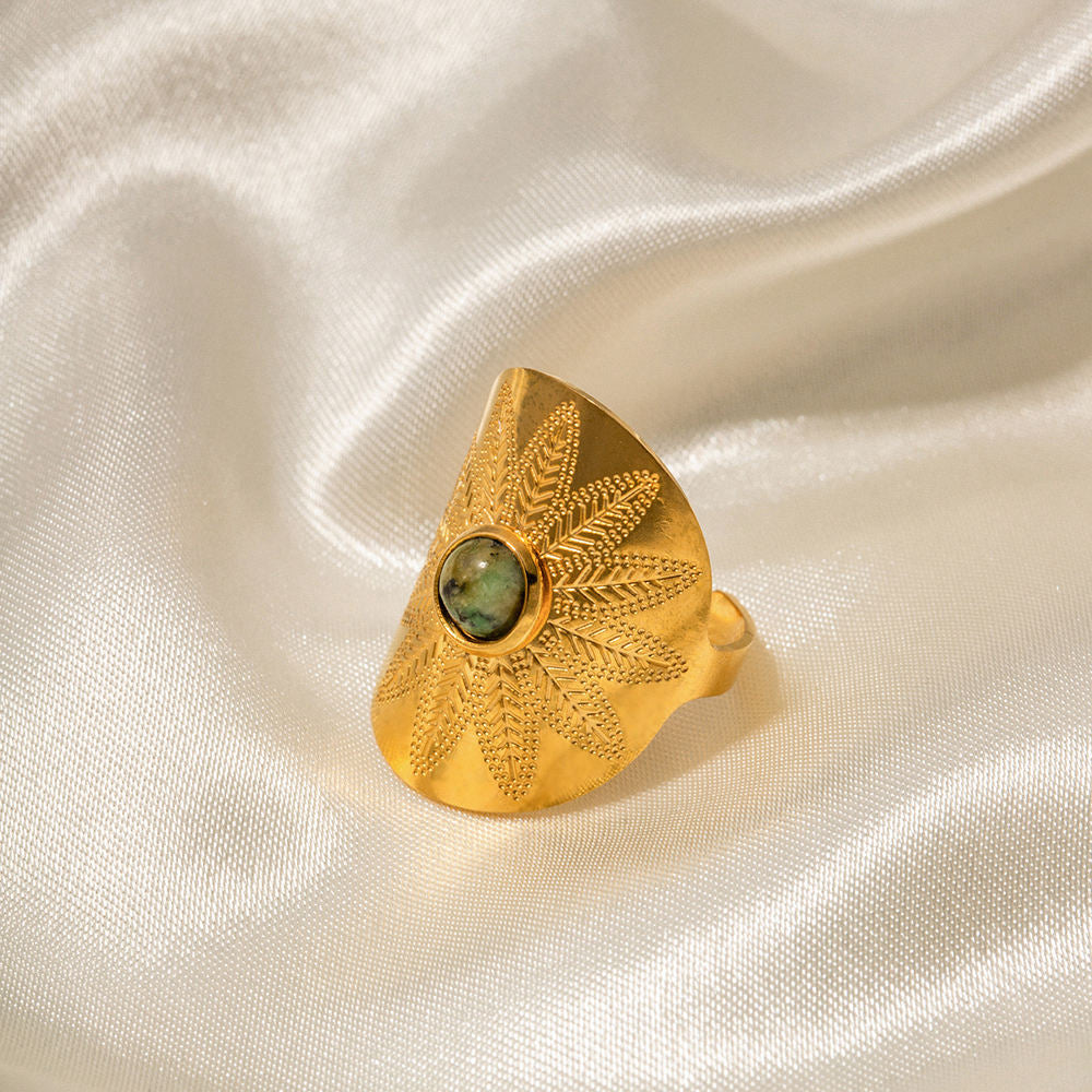 Bague Ajustable Turquoise Africaine plaquée or 18K avec zircon