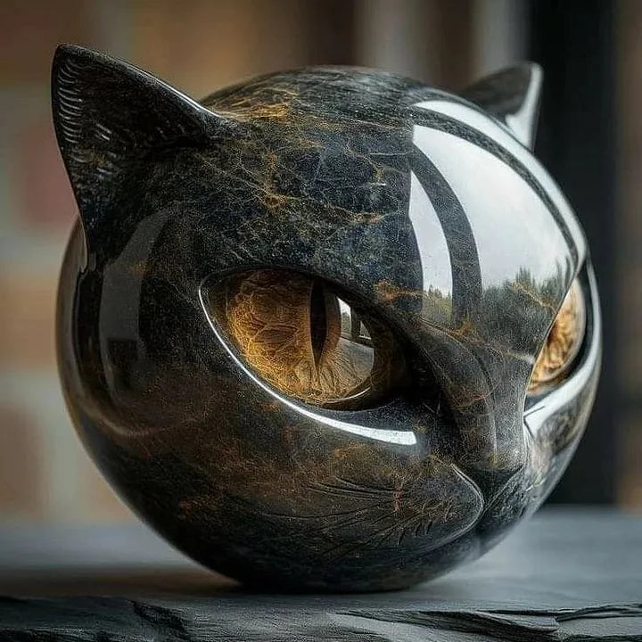 YANI - Sculpture de Tête de Chat Noir Mystique