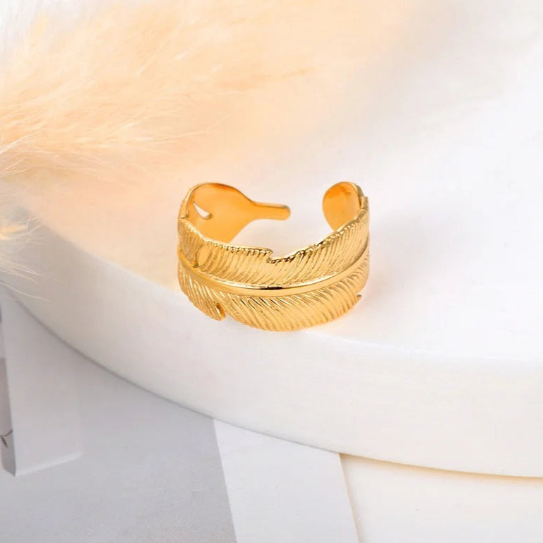 Bague Ajustable Feuilles plaquée or 18K