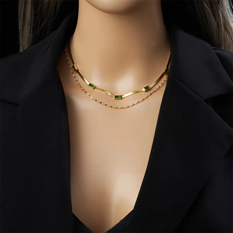 Collier Rétro Double Couche Sorella Gem Finition Or