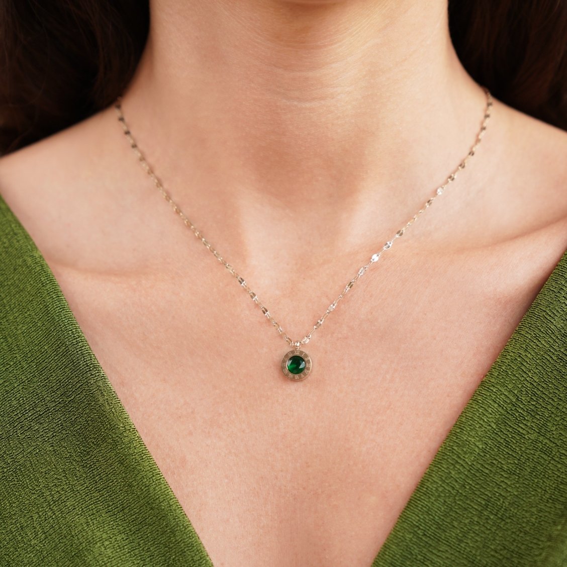 Collier Cristal Vert plaqué or 18K