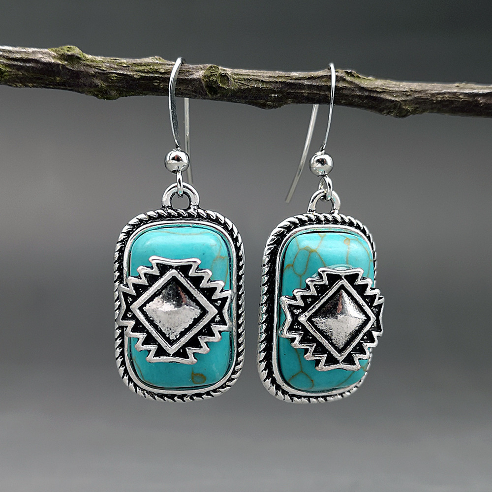 Boucles d'oreilles en argent ethnique avec pierre turquoise