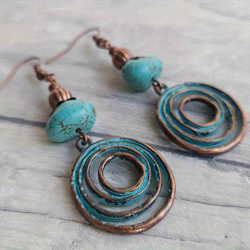 Boucles d'oreilles spirales vintage turquoise