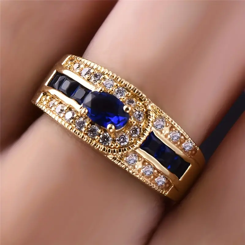Bague avec pierre bleue scintillante
