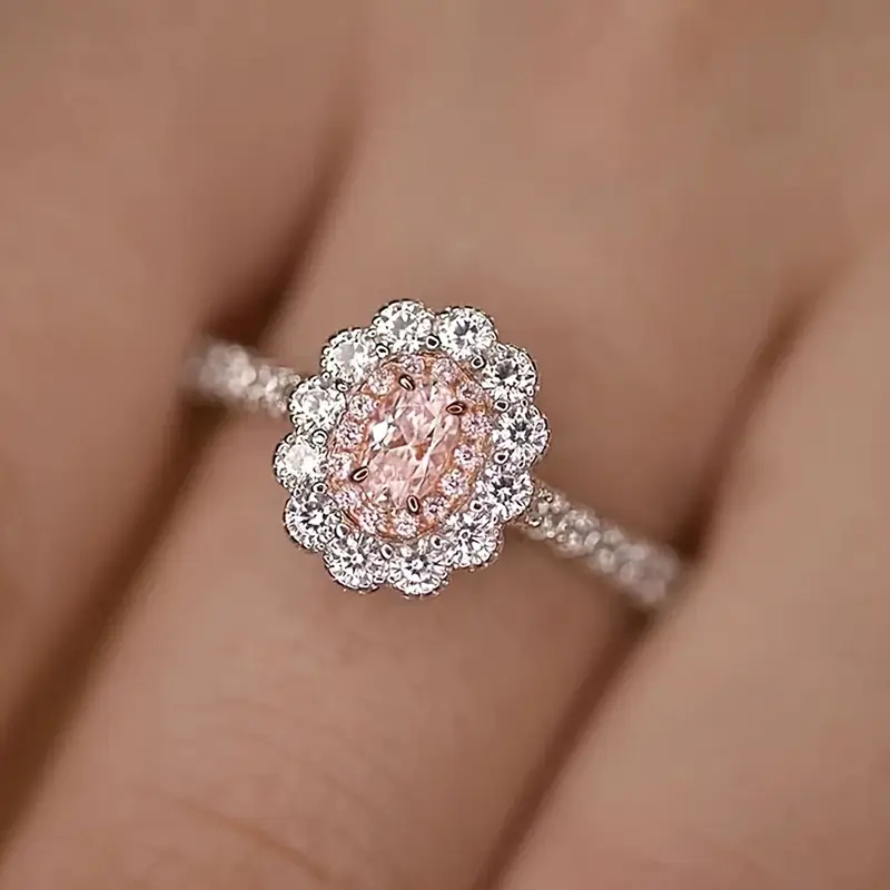 Bague élégante en zircon rose arrondi