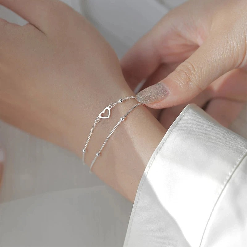 Bracelet fin en forme de cœur en argent 925