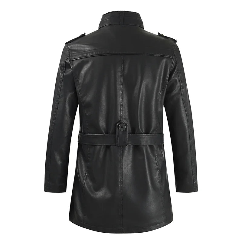 Veste de Biker Longue en Cuir Élégante