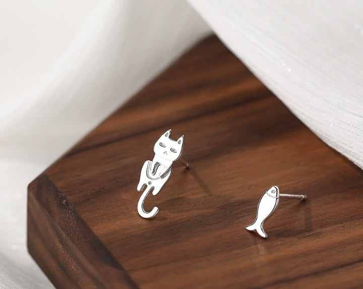 Boucles d'oreilles en argent 925 en forme de poisson chat, édition spéciale