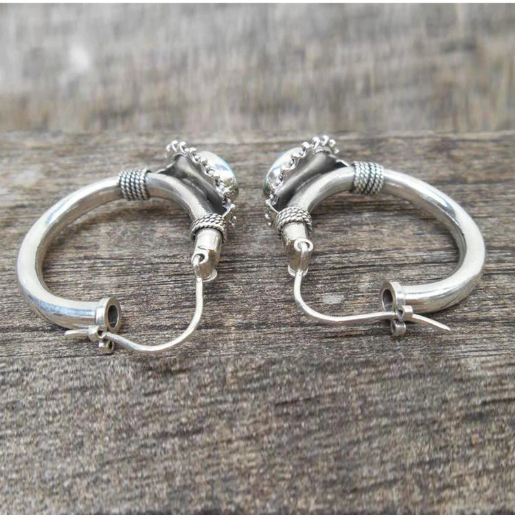Boucles d'oreilles vintage en argent avec pierre turquoise