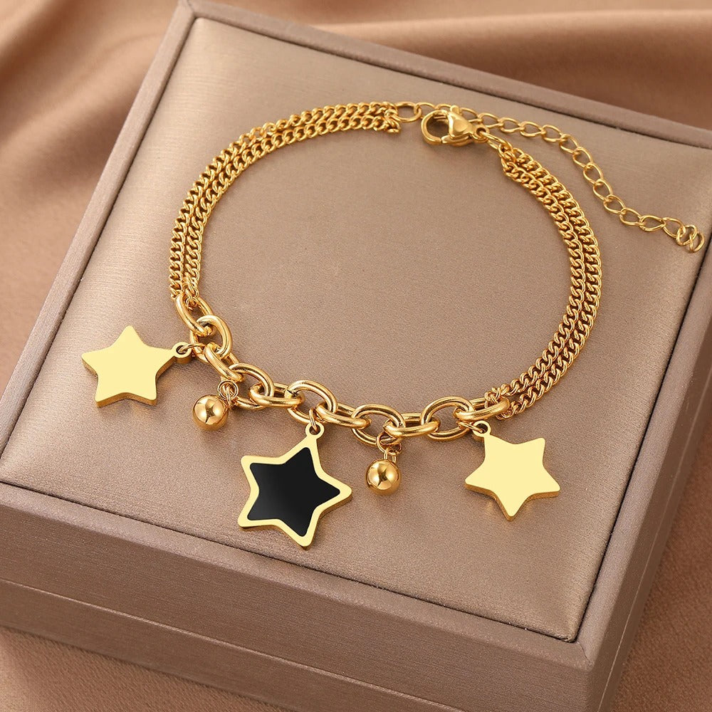 Bracelet Étoiles Kpop avec Breloques plaqué or 18K