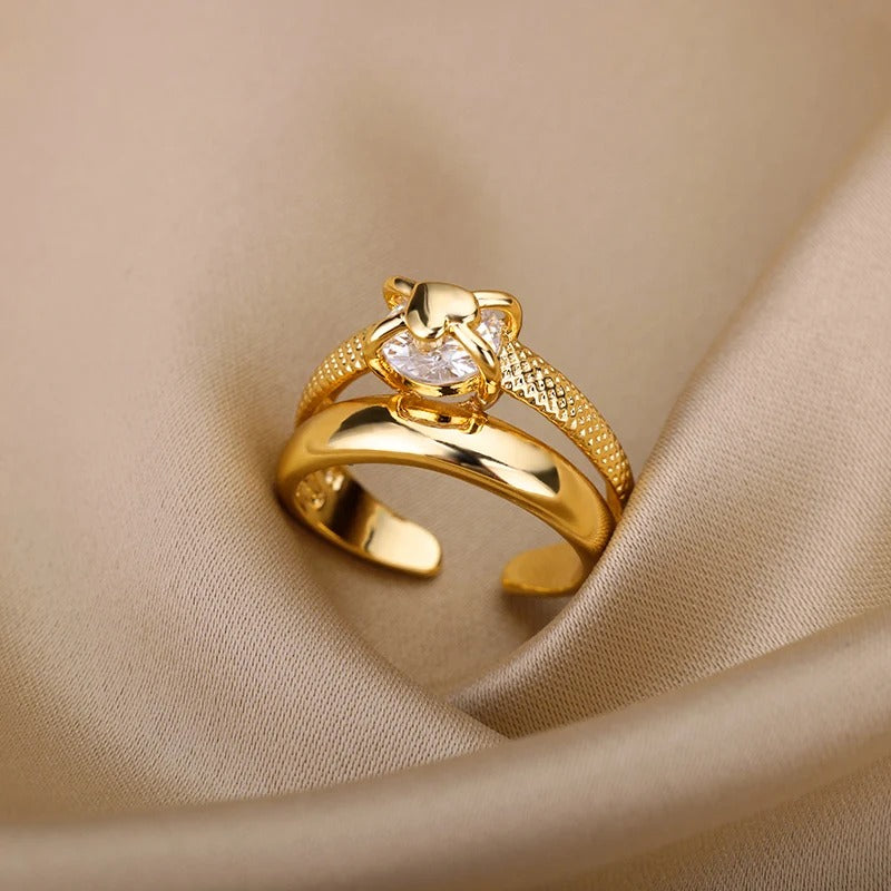 Bague Ajustable Cœur plaquée or 18K