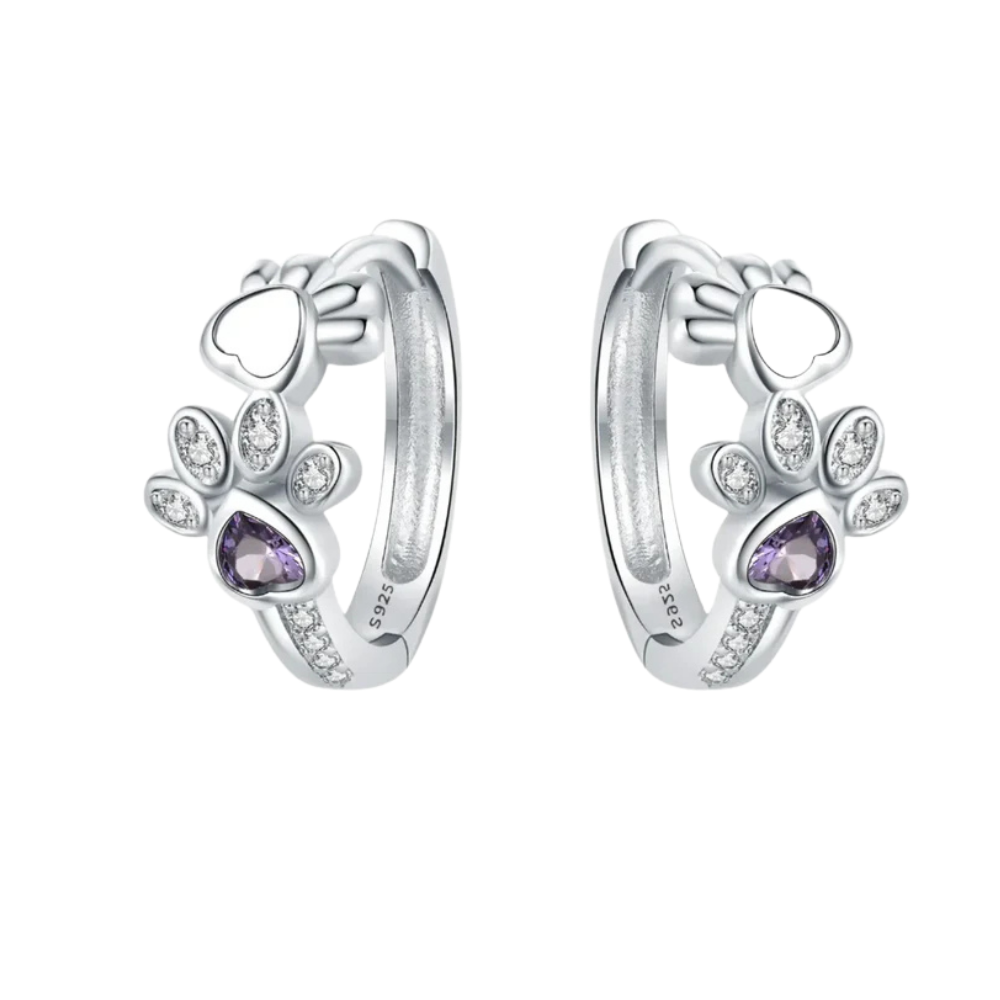 Boucles d'oreilles Paw Huggie en argent 925 - avec zircon et bijou en forme de cœur - Aigle