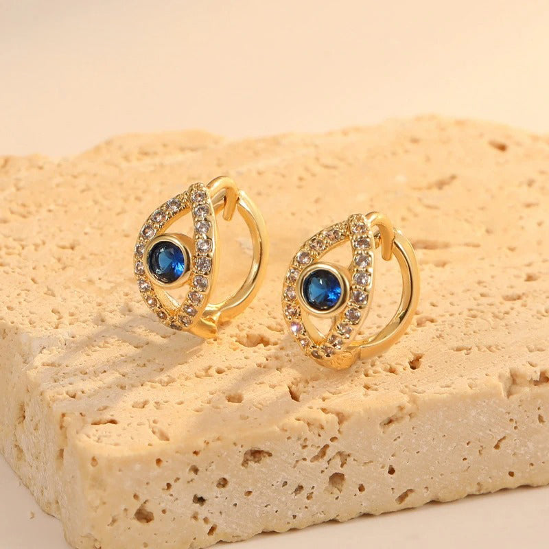 Boucles d’oreilles Œil Bleu Cercle plaquées or 18K