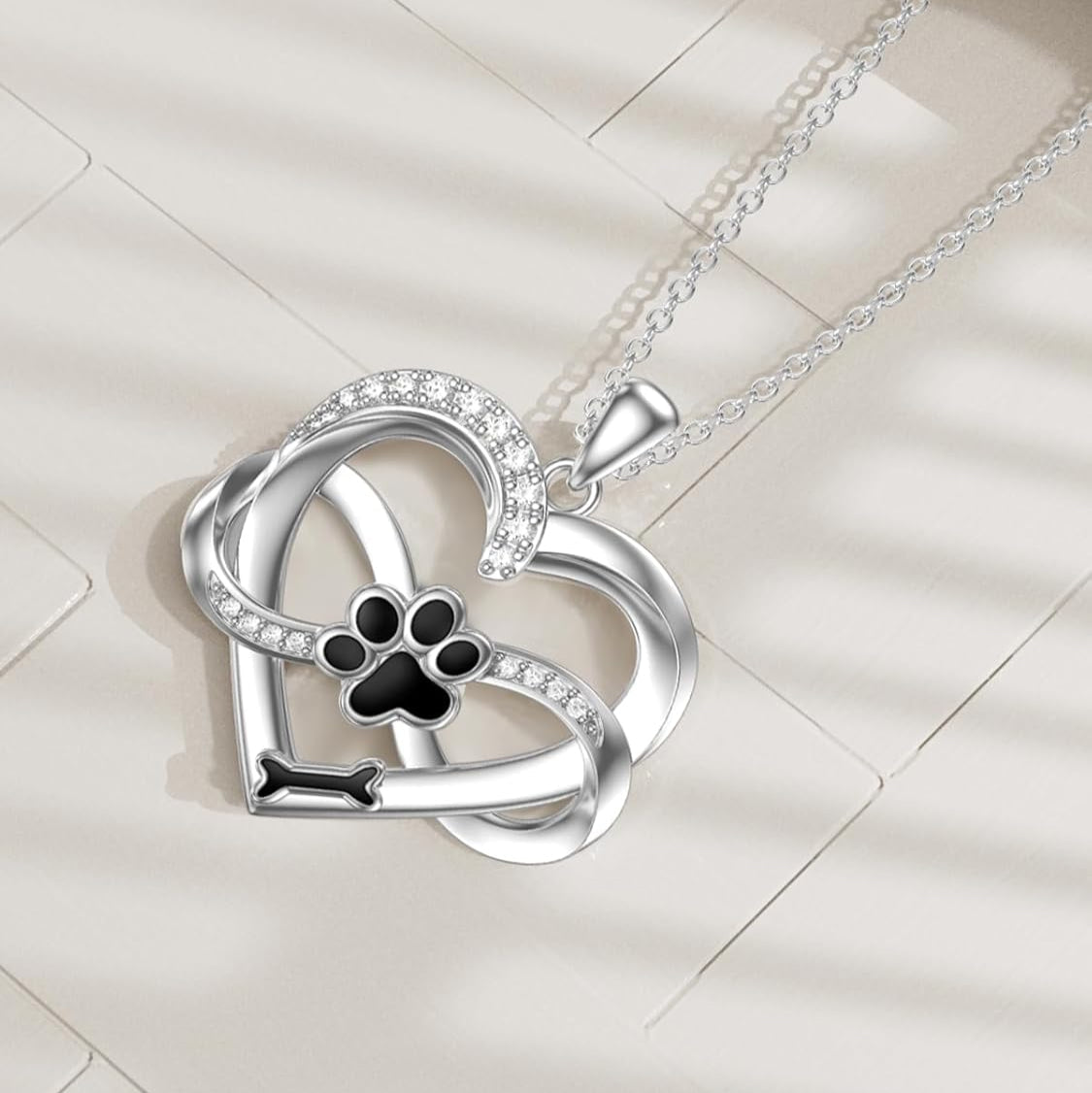 Collier Infinity Cœur & Patte en argent 925 avec zirconia - Sulzer