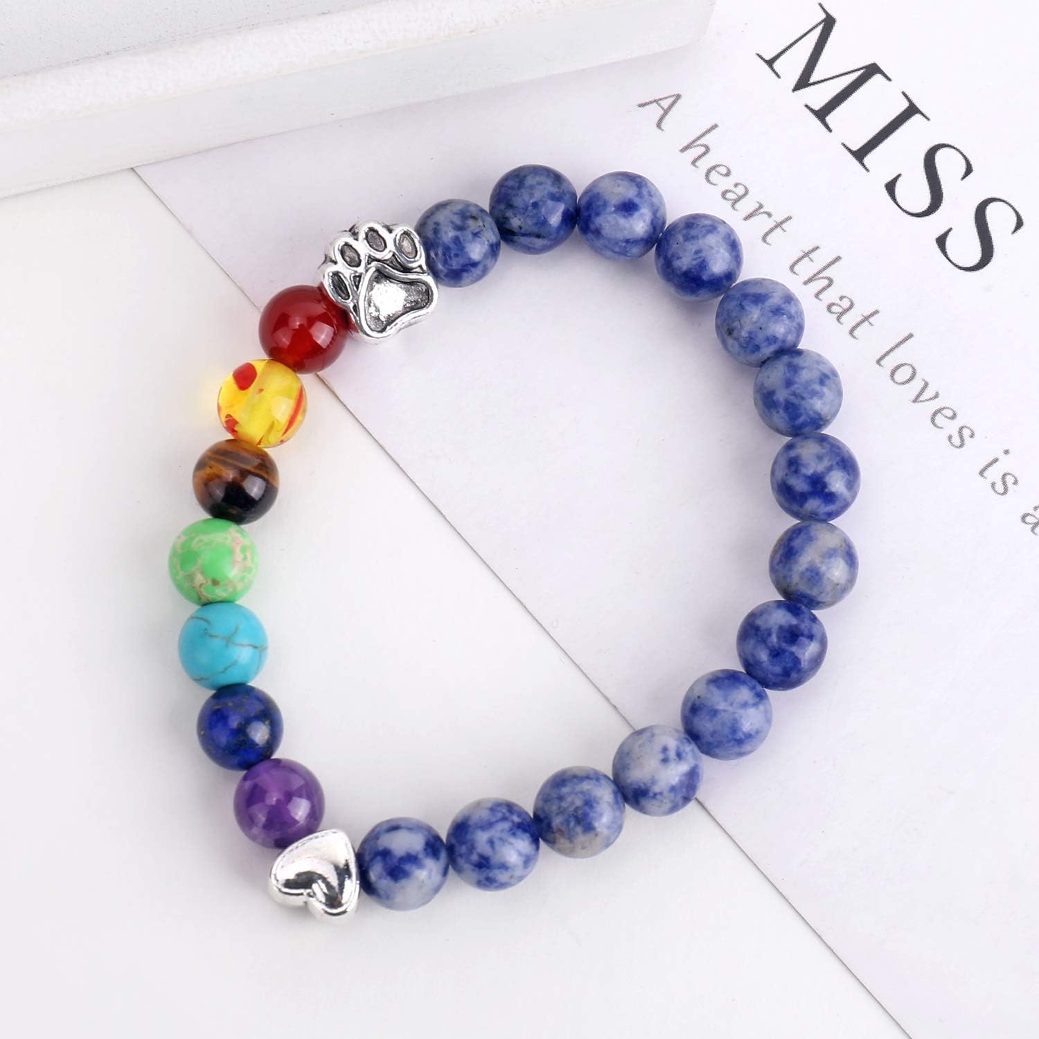 LUMIN – Bracelet commémoratif de la passerelle arc-en-ciel avec 7 perles de chakra