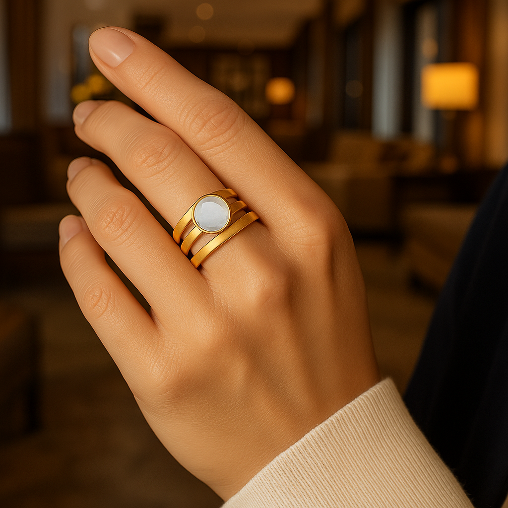 Bague Vintage en Or avec Pierre de Lune Incrustée