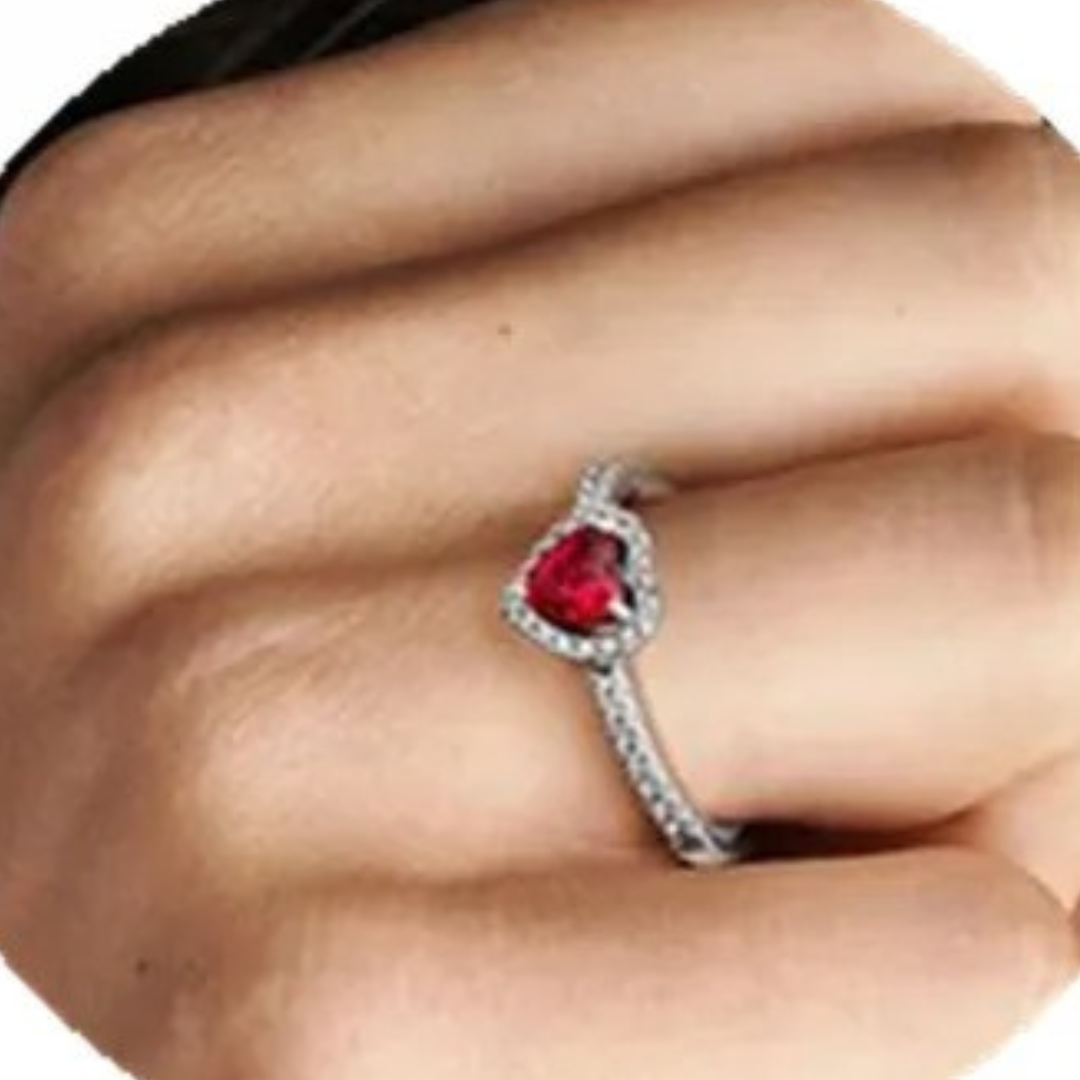 Bague coeur effet rubis en argent 925